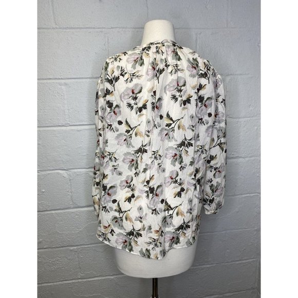 Rebecca Taylor Sofia Silk Top 8 Blouse Floral Boho Ivory Silk Blend Green Purple - Picture 4 of 10